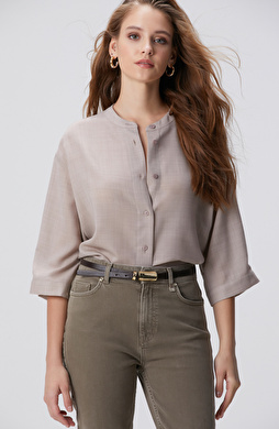 Bej Yün Karışımlı Gömlek