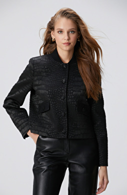 Siyah Yün Karışımlı Mont