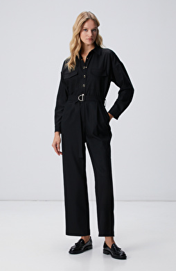 Siyah Cep Kapaklı Tulum Siyah Cep Kapaklı Tulum