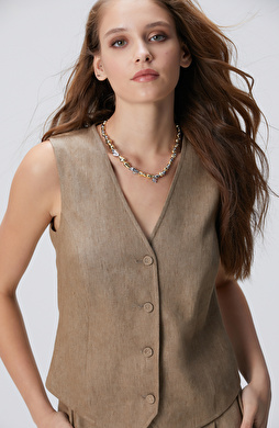 Vizon Melanj Keten Karışımlı Yelek