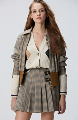 Siyah Kahverengi Kazayağı Desenli Ceket