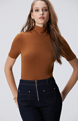 Camel Yün Karışımlı T-shirt Camel Yün Karışımlı T-shirt