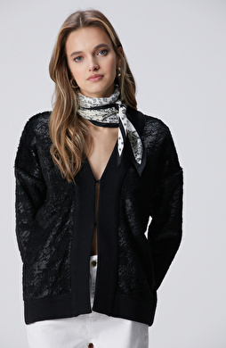 Siyah Suni Kürklü Triko Hırka