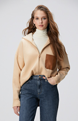 Limited Bej Yün Karışımlı İçi Desenli Triko Ceket