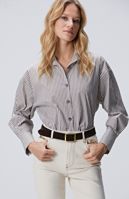 Vizon Ekru Çizgili Gömlek Vizon Ekru Çizgili Gömlek