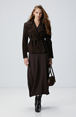 Acı Kahve Midi Yün Triko Etek