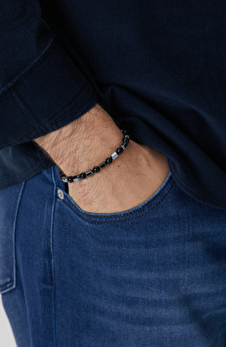 Siyah Doğal Taşlı Erkek Bileklik