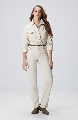 Naturel Aksesuarlı Denim Pantolon Naturel Aksesuarlı Denim Pantolon