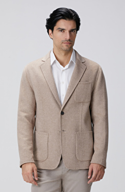 Bej Yün Karışımlı Dikişsiz Handmade Ceket