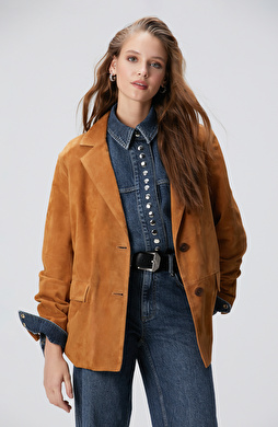 Camel Blazer Süet Deri Ceket