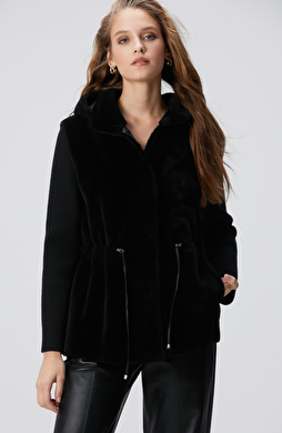 Siyah Kolları Trikolu Deri Kaban