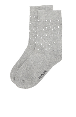 Gri Taş Detaylı Kadın Çorap