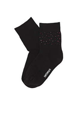 Siyah Taş Detaylı Kadın Çorap