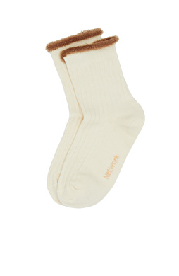 Bej Peluş Detaylı Kadın Çorap