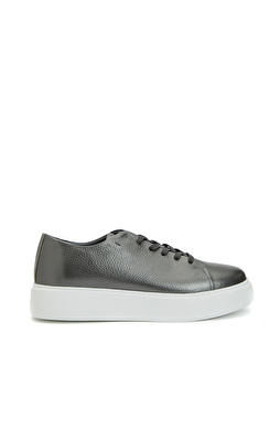 Platin Kadın Deri Bağcıklı Sneaker