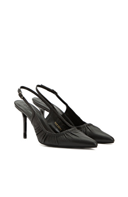 Siyah Deri Topuklu Ayakkabı