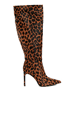 Leopar Desenli Kadın Deri Çizme