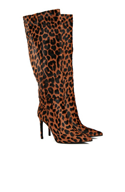 Leopar Desenli Kadın Deri Çizme