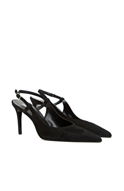 Siyah Süet Deri Topuklu Ayakkabı