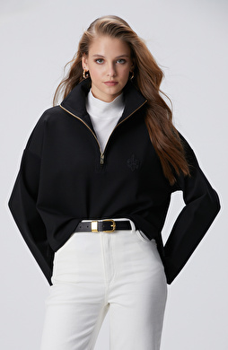 Siyah Patchli Sweatshirt