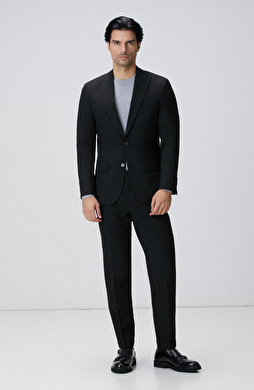 Slim Fit Siyah Çizgili Piklapel Yaka Takım Elbise