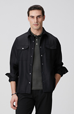 Antrasit Cep Detaylı Yün Dış Gömlek