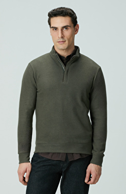 Haki Süet Garnili Sweatshirt