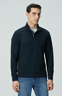 Lacivert Süet Garnili Sweatshirt