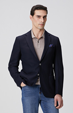 Lacivert Metal Düğmeli Yün Mix Blazer Ceket