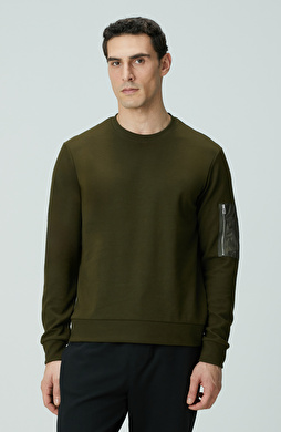 Haki Fermuar Detaylı Sweatshirt