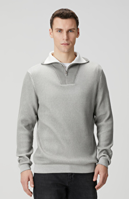 Açık Gri Dik Yaka Çift Renk Kazak