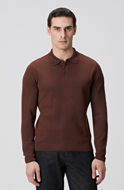 Acı Kahve Polo Yaka Uzun Kol Pike Örgü Kazak