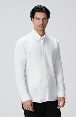 Kırık Beyaz Uzun Kollu Örme Gömlek