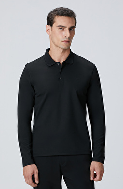 Siyah Polo Yaka Sweatshirt