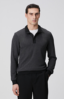 Siyah Fermuarlı Yaka Garnili Sweatshirt