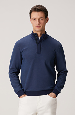 Lacivert Fermuarlı Yaka Garnili Sweatshirt