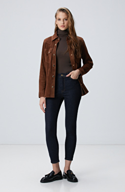 Lacivert Skinny Fit Dar Paça Raw Denim Pantolon