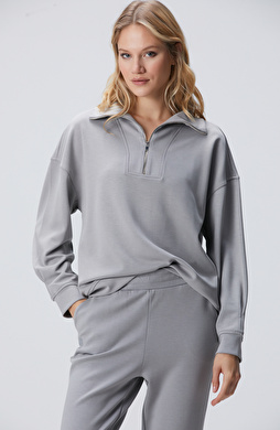 Gri Fermuarlı Sweatshirt Gri Fermuarlı Sweatshirt