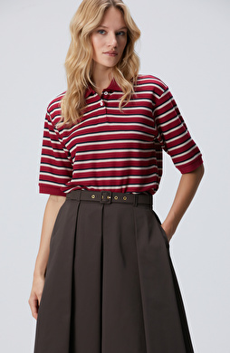 Kırmızı Yarım Kol Çizgili Pike Polo Sweatshirt Kırmızı Yarım Kol Çizgili Pike Polo Sweatshirt