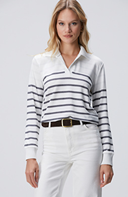 Kırık Beyaz Çizgili Düğmesiz Sweatshirt Kırık Beyaz Çizgili Düğmesiz Sweatshirt