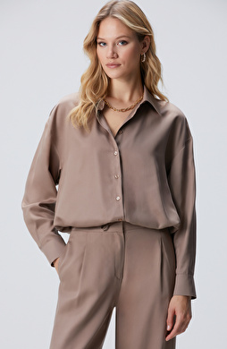 Vizon Beli Büzgülü Tencel Gömlek