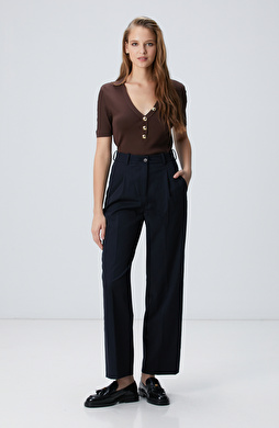 Lacivert Geniş Paça Basic Pantolon