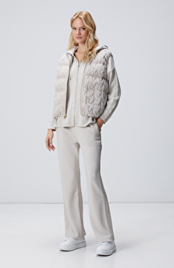 Bej Beli Kordonlu Triko Garnili Eşofman Altı