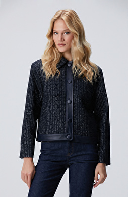 Lacivert Kısa Tweed Ceket