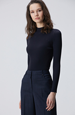 Lacivert İnce Ribana Örgü Kazak