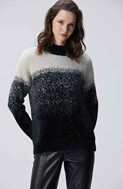 Siyah Yarım Balıkçı Desenli Sakal İp Kazak