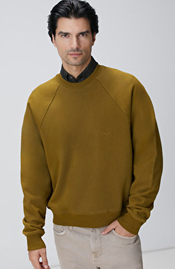 Yağ Yeşili Nakış Detaylı Sweatshirt