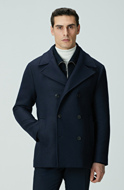 Lacivert Kruvaze Yaka Diyagonal Kaban