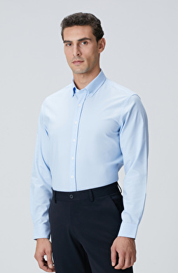Açık Mavi Slim Fit Lycralı Cotton Petek Desen Gömlek
