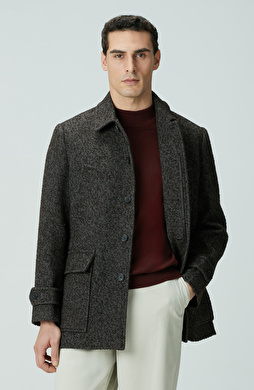 Kahverengi Yün Karışımlı Kaban